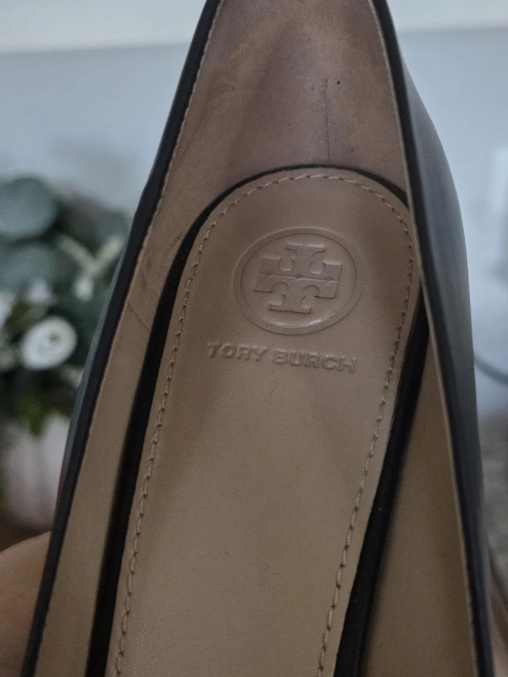 Tory Burch Women's Black Leather Luna 85 MM- Wedges with Gold Emblem. SIZE 8 - Picture 7 of 12